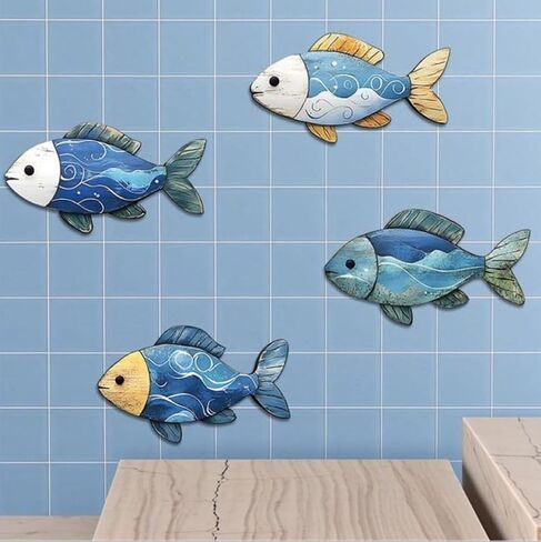 Corkwaw 4 Pcs Wooden Fish Wall Decor, Nautical Beach Theme, Decorative Hanging Art in Saudi Arabia