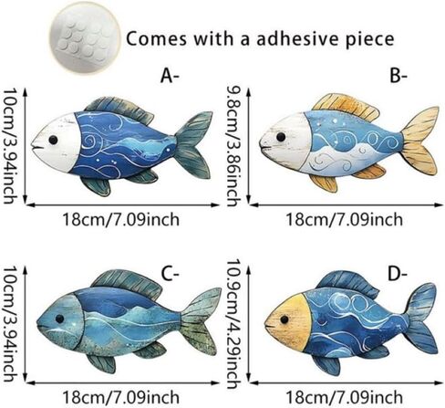 Corkwaw 4 Pcs Wooden Fish Wall Decor, Nautical Beach Theme, Decorative Hanging Art in Saudi Arabia