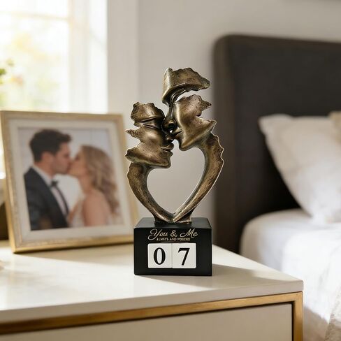 Wedding Anniversary Couples Gift for Couple/Her, Kissing Lovers Statue Abstract Sculpture Resin Statues for Home Office Desktop Shelf Bookshelf Decor, Antique Bronze Metal Figurine in Saudi Arabia