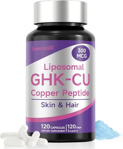 مكمل الببتيد النحاسي GHK-Cu، 300 ميكروجرام لكل جرعة، تركيبة الدهون الدهنية، 120 كبسولة نباتية - مصفوفة دعم الجمال مع البيوتين والسيراميدات النباتية ومزيج الأعشاب in Kuwait