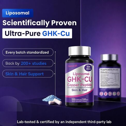 مكمل الببتيد النحاسي GHK-Cu، 300 ميكروجرام لكل جرعة، تركيبة الدهون الدهنية، 120 كبسولة نباتية - مصفوفة دعم الجمال مع البيوتين والسيراميدات النباتية ومزيج الأعشاب in Kuwait