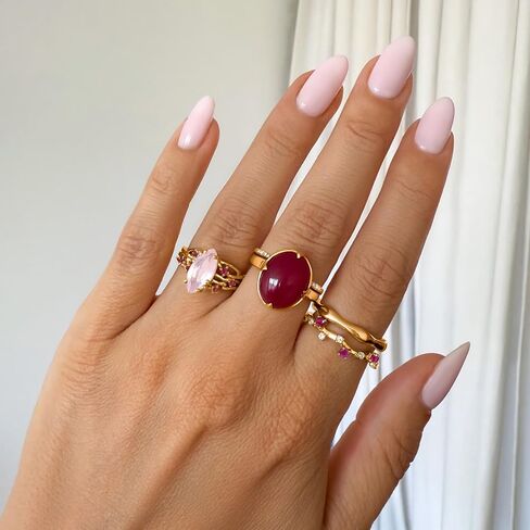 Moon Magic | Authentic Pink Quartz Cabochon Ring - Aura | Real 925 Sterling Silver | 18k Rose or Yellow Gold Plated | Genuine Gemstone Rings for Women | Pink Jewelry in Saudi Arabia