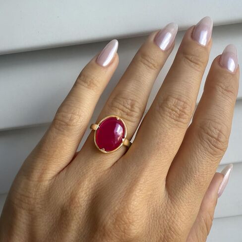 Moon Magic | Authentic Pink Quartz Cabochon Ring - Aura | Real 925 Sterling Silver | 18k Rose or Yellow Gold Plated | Genuine Gemstone Rings for Women | Pink Jewelry in Saudi Arabia