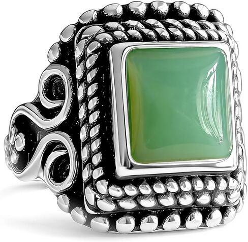 Square Stone Ring,Vintage Retro Sterling Silver Natural Crystal Quartz Gemstone Solitaire Boho Bohemian Ring Jewelry for Women Her in Saudi Arabia