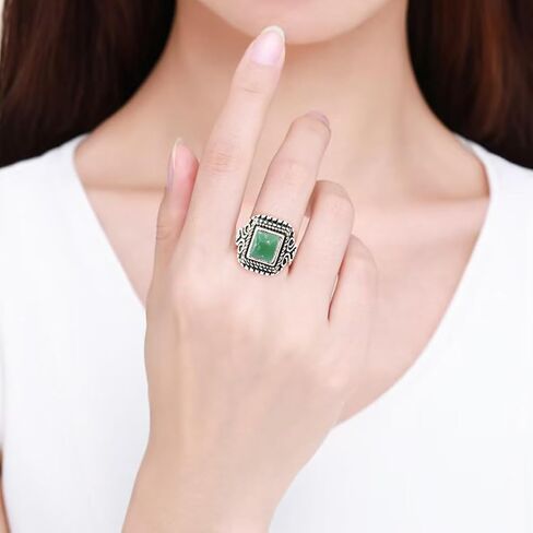 Square Stone Ring,Vintage Retro Sterling Silver Natural Crystal Quartz Gemstone Solitaire Boho Bohemian Ring Jewelry for Women Her in Saudi Arabia