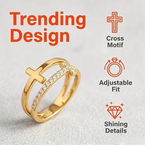 Trendy Double Layer Cross Ring for Women, Micro Pave Tiny Cubic Zirconia Finger Jewelry, Elegant Stackable Ring for Daily Wear in Kuwait