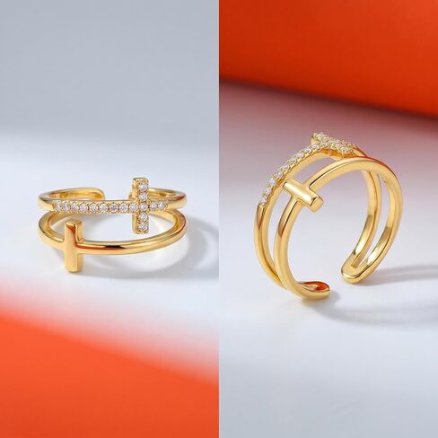 Trendy Double Layer Cross Ring for Women, Micro Pave Tiny Cubic Zirconia Finger Jewelry, Elegant Stackable Ring for Daily Wear in Kuwait