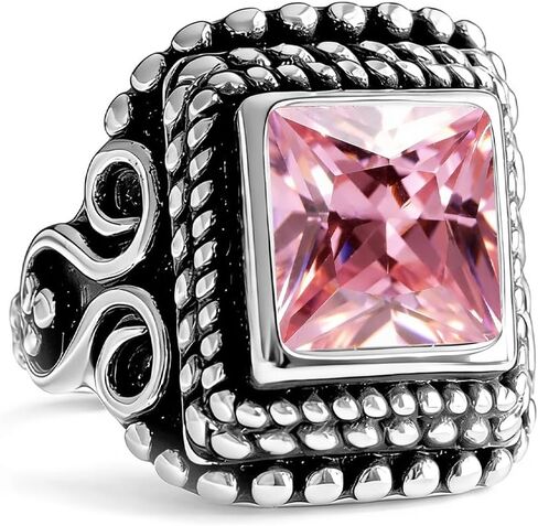 Square Stone Ring,Vintage Retro Sterling Silver Natural Crystal Quartz Gemstone Solitaire Boho Bohemian Ring Jewelry for Women Her in Saudi Arabia