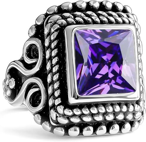 Square Stone Ring,Vintage Retro Sterling Silver Natural Crystal Quartz Gemstone Solitaire Boho Bohemian Ring Jewelry for Women Her in Saudi Arabia