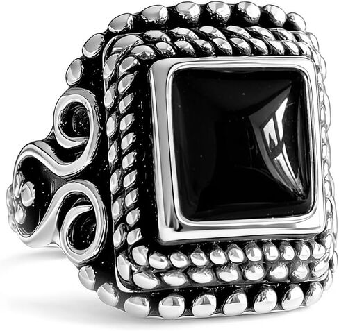 Square Stone Ring,Vintage Retro Sterling Silver Natural Crystal Quartz Gemstone Solitaire Boho Bohemian Ring Jewelry for Women Her in Saudi Arabia