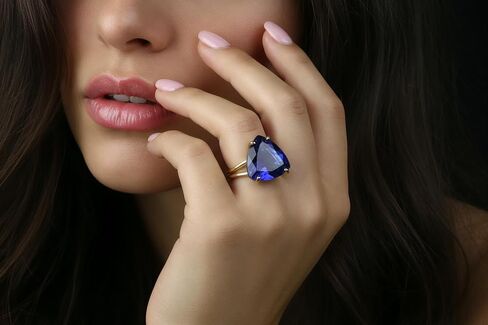 14k Yellow Gold Trillion Cut Sapphire Ring – Deep Blue Gemstone – September Birthstone Jewelry – Modern Statement Ring in Saudi Arabia