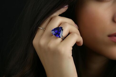 14k Yellow Gold Trillion Cut Sapphire Ring – Deep Blue Gemstone – September Birthstone Jewelry – Modern Statement Ring in Saudi Arabia