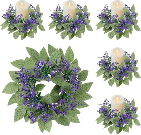 3PCS Artificial Eucalyptus Leaves Wreaths Candle Rings Wreaths Summer Greenery Garland Pillar Holder for Home Wedding Party Table Centerpiece Green in Saudi Arabia