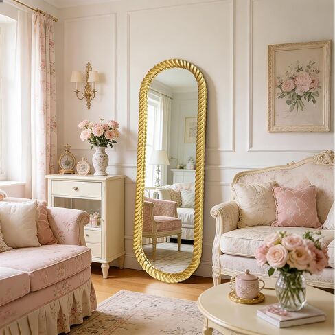 OUSHUAI Long Oval Full Length Mirrors, 47"x16" Floor Mirrors with Gold Twisted Rope Frame, Tall Vintage Decorative Body Mirror Wall for Bedroom, Dressing Living Room, Entryway, Cloakroom in Saudi Arabia