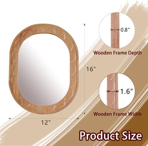 Entryway Small Mirrors for Wall, 16 x 12 Inch Bathroom Wood Mirror with Carved Wooden Frame and High-Definition Glass, Boho Wall Mirror Decorative for Bathroom, Entryway, Bedroom, Hallway in Saudi Arabia