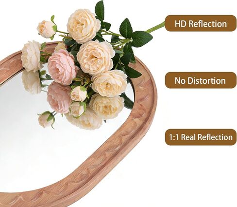 Entryway Small Mirrors for Wall, 16 x 12 Inch Bathroom Wood Mirror with Carved Wooden Frame and High-Definition Glass, Boho Wall Mirror Decorative for Bathroom, Entryway, Bedroom, Hallway in Saudi Arabia