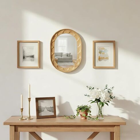 Entryway Small Mirrors for Wall, 16 x 12 Inch Bathroom Wood Mirror with Carved Wooden Frame and High-Definition Glass, Boho Wall Mirror Decorative for Bathroom, Entryway, Bedroom, Hallway in Saudi Arabia