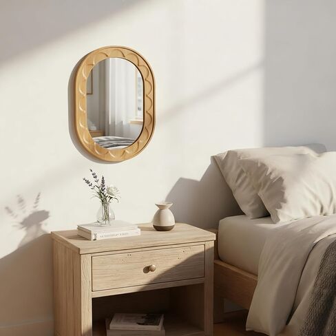 Entryway Small Mirrors for Wall, 16 x 12 Inch Bathroom Wood Mirror with Carved Wooden Frame and High-Definition Glass, Boho Wall Mirror Decorative for Bathroom, Entryway, Bedroom, Hallway in Saudi Arabia