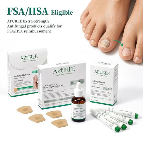 APUREE Fungal Nail Patches Extra Strength: Max 1% Tolnaftate | FSA-HSA | 8H Overnight Toenail Treatment |Repair For Discolored Yellow Brittle Damage Nails| Restores Healthy Appearance| 32 Patch in Kuwait