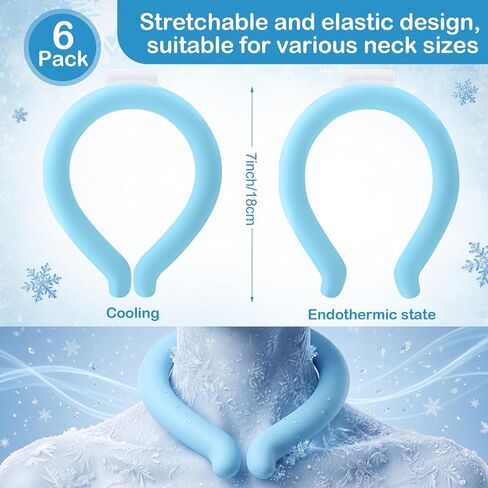 TrelaCo 6 Pack Neck Cooling Tube Reusable 18°C/ 64℉ Ice Neck Ring Skin Friendly Wearable Cooler Quick Freeze Cooling Collar for Summer Heat Outdoor, Blue in Kuwait