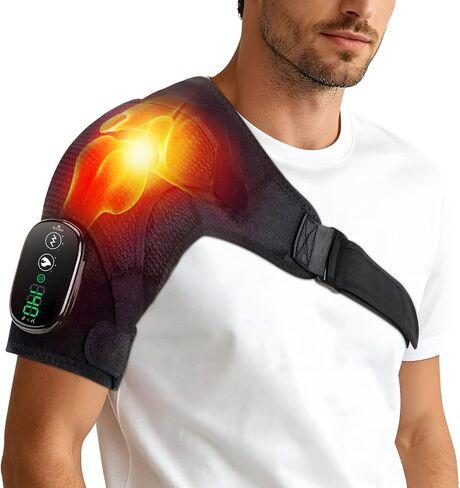 Cordless Shoulder Heating Pad with Massage, Vibration Heated Shoulder Wrap Massager, Rotator Cuff Shoulder Brace, Shoulder Massage with Heat for Pain Relief Deep, Warm Gifts in Kuwait