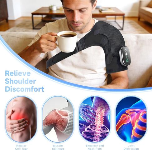 Cordless Shoulder Heating Pad with Massage, Vibration Heated Shoulder Wrap Massager, Rotator Cuff Shoulder Brace, Shoulder Massage with Heat for Pain Relief Deep, Warm Gifts in Kuwait