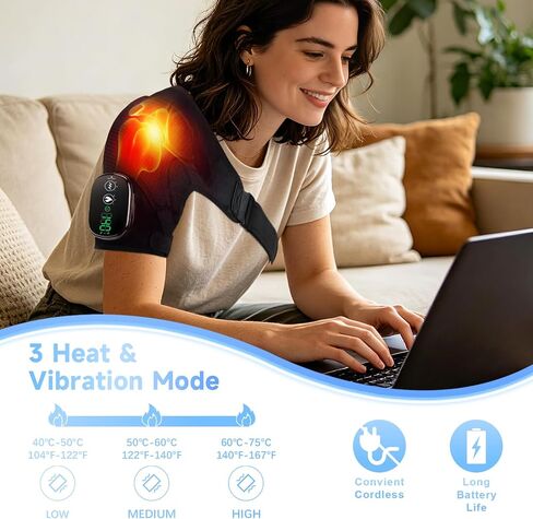 Cordless Shoulder Heating Pad with Massage, Vibration Heated Shoulder Wrap Massager, Rotator Cuff Shoulder Brace, Shoulder Massage with Heat for Pain Relief Deep, Warm Gifts in Kuwait