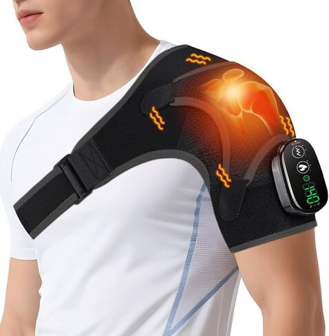 Cordless Shoulder Heating Pad with Massage, Vibration Heated Shoulder Wrap Massager, Rotator Cuff Shoulder Brace, Shoulder Massage with Heat for Pain Relief Deep, Warm Gifts in Kuwait