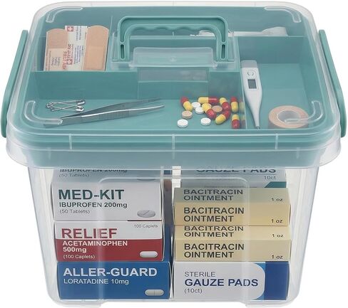 Pulseplay Clear Medicine Organizer Box with Handle Medicine Cabinet Organizer with Removable Tray First Aid Box Empty for Home Travel Outdoor (Blue) in Saudi Arabia