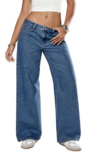 Low Rise Baggy Jeans for Women Trendy Wide Leg Loose Fit Denim Pants Y2K Stretchy Jeans in Saudi Arabia