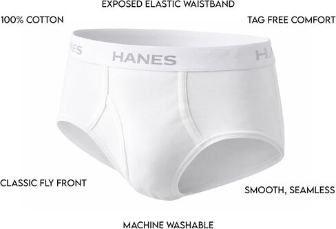 Hanes Men's Underwear Brief Pack, Full Rise Cotton Briefs, Moisture-Wicking Underwear, White, 8-pack - Large in Kuwait