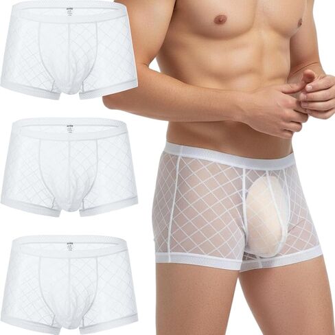 YINYOUYU Mens Sexy Ice Silk Underwear See Through Boxers Super Thin Sheer Trunk Bulge Pouch Boxer Briefs in Saudi Arabia