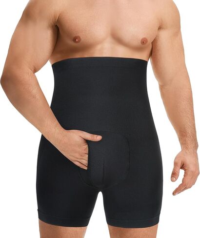 TAILONG Men's Compression Shorts for Tummy Control - Seamless High Waist Body Shaper for Men, Plus Size Slimming Underwear with Functional Fly, Breathable Shapewear for Suits & Daily Wear Black in Kuwait