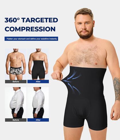 TAILONG Men's Compression Shorts for Tummy Control - Seamless High Waist Body Shaper for Men, Plus Size Slimming Underwear with Functional Fly, Breathable Shapewear for Suits & Daily Wear Black in Kuwait