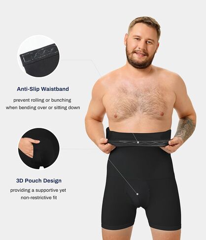 TAILONG Men's Compression Shorts for Tummy Control - Seamless High Waist Body Shaper for Men, Plus Size Slimming Underwear with Functional Fly, Breathable Shapewear for Suits & Daily Wear Black in Kuwait