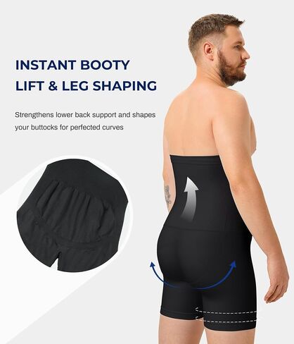 TAILONG Men's Compression Shorts for Tummy Control - Seamless High Waist Body Shaper for Men, Plus Size Slimming Underwear with Functional Fly, Breathable Shapewear for Suits & Daily Wear Black in Kuwait