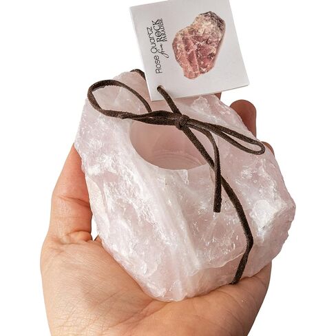 Rock Paradise Rose Quartz Rough Candle Holder – Natural Pink Crystal Tealight Holder for Home Decor – Hand Cut in Brazil – Includes Certificate of Authenticity in Kuwait