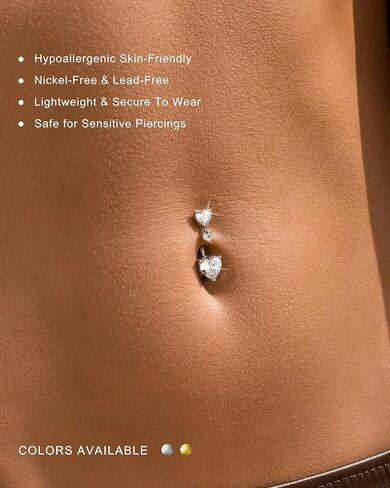 Jewseen Dainty Belly Button Rings 14G Heart Belly Rings for Women Gold Navel Ring 316L Surgical Steel 10MM Heart Navel Piercing in Kuwait