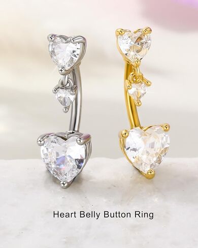 Jewseen Dainty Belly Button Rings 14G Heart Belly Rings for Women Gold Navel Ring 316L Surgical Steel 10MM Heart Navel Piercing in Kuwait
