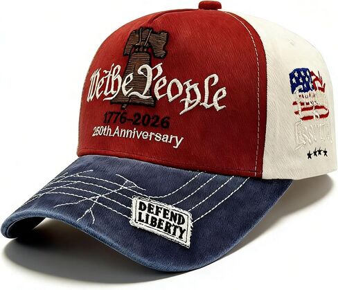 USA 250th Anniversary Hat, Embroidered Patriotic Baseball Cap, 1776-2026 Anniversary Hat, Adjustable Cotton Cap for Men Women in Kuwait