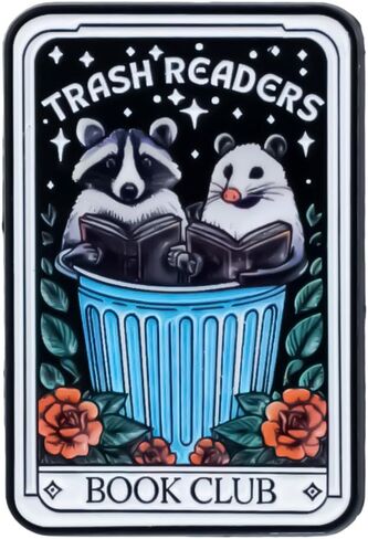 Trash Reader Book Club Raccoon Possum Reading Bookish Tarot Card Enamel Pin, Cute Bookish Humor Pin Brooch For Reader Book Lover Librarian Bibliophile, Funny Sarcastic Bookworm Reader Brooch Badge, Reading Humor Lapel Badges, Trash Animal Meme Gift, Bookw in Kuwait