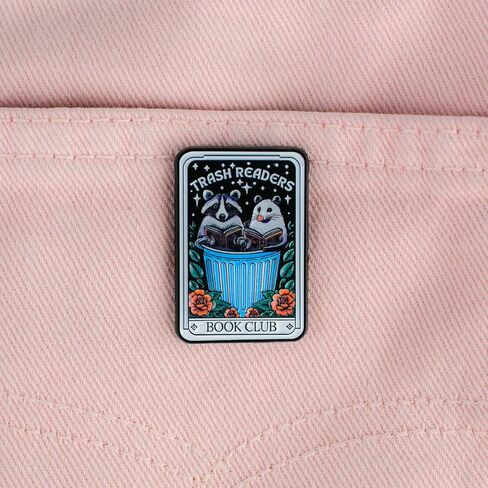 Trash Reader Book Club Raccoon Possum Reading Bookish Tarot Card Enamel Pin, Cute Bookish Humor Pin Brooch For Reader Book Lover Librarian Bibliophile, Funny Sarcastic Bookworm Reader Brooch Badge, Reading Humor Lapel Badges, Trash Animal Meme Gift, Bookw in Kuwait
