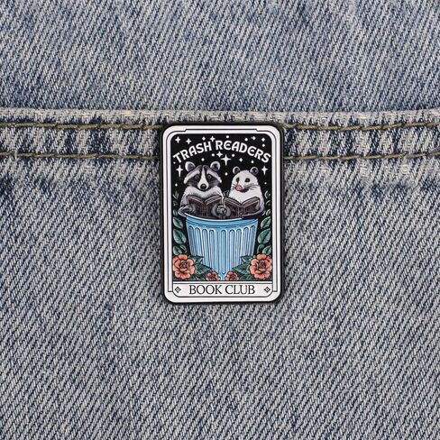 Trash Reader Book Club Raccoon Possum Reading Bookish Tarot Card Enamel Pin, Cute Bookish Humor Pin Brooch For Reader Book Lover Librarian Bibliophile, Funny Sarcastic Bookworm Reader Brooch Badge, Reading Humor Lapel Badges, Trash Animal Meme Gift, Bookw in Kuwait