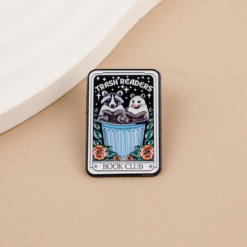 Trash Reader Book Club Raccoon Possum Reading Bookish Tarot Card Enamel Pin, Cute Bookish Humor Pin Brooch For Reader Book Lover Librarian Bibliophile, Funny Sarcastic Bookworm Reader Brooch Badge, Reading Humor Lapel Badges, Trash Animal Meme Gift, Bookw in Kuwait