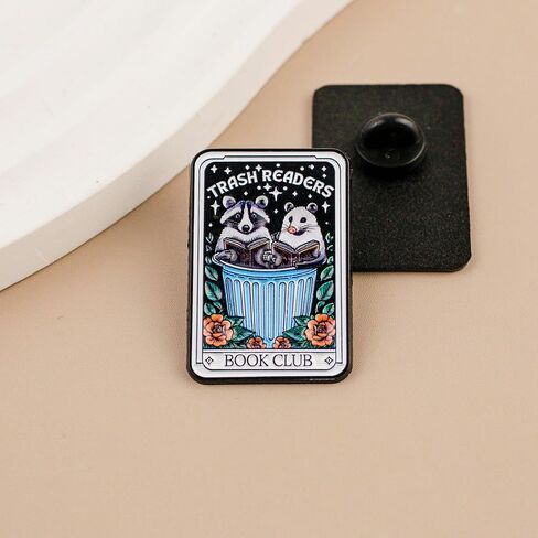 Trash Reader Book Club Raccoon Possum Reading Bookish Tarot Card Enamel Pin, Cute Bookish Humor Pin Brooch For Reader Book Lover Librarian Bibliophile, Funny Sarcastic Bookworm Reader Brooch Badge, Reading Humor Lapel Badges, Trash Animal Meme Gift, Bookw in Kuwait