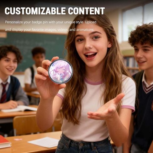 Digital Badge Electronic Anime Pins for Hats Bags Clothes Backpacks | 1.8" HD Touchscreen | Rechargeable | Personalized Photo, Video, and GIF Display | for Sports Anime Fans (Purple) in Saudi Arabia