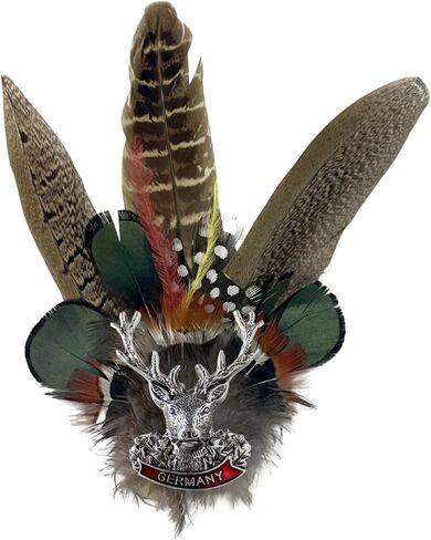 Bavarian Colorful Feathers Oktoberfest Hat Pins with Accents & Alpine Stag Charm – German Hat Accessory for Alpine Hats, Oktoberfest Costumes Traditional German Outfit By Oktoberfest Haus in Saudi Arabia