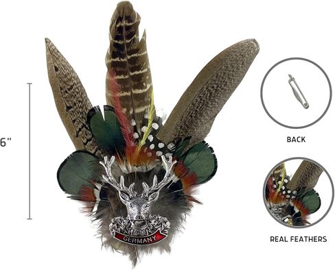 Bavarian Colorful Feathers Oktoberfest Hat Pins with Accents & Alpine Stag Charm – German Hat Accessory for Alpine Hats, Oktoberfest Costumes Traditional German Outfit By Oktoberfest Haus in Saudi Arabia