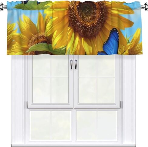 Short Rod Pocket Curtain Valance,Yellow Blue Flower Window Treatment Decor Curtains for Kitchen Living Room, Bedroom, 1 Panel, 54" W x 18" L in Saudi Arabia