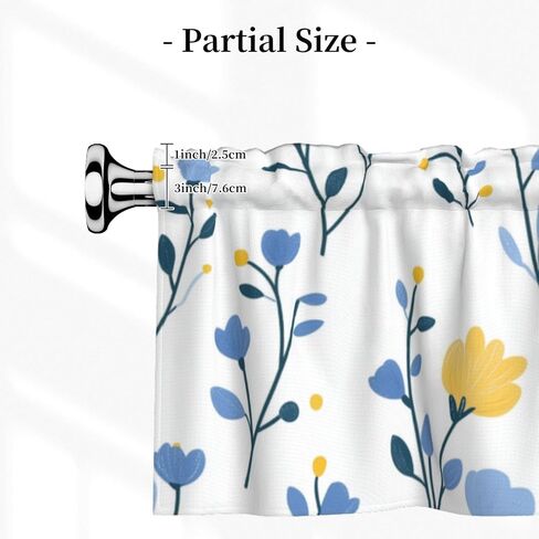 Short Rod Pocket Curtain Valance,Yellow Blue Flower Window Treatment Decor Curtains for Kitchen Living Room, Bedroom, 1 Panel, 54" W x 18" L in Saudi Arabia